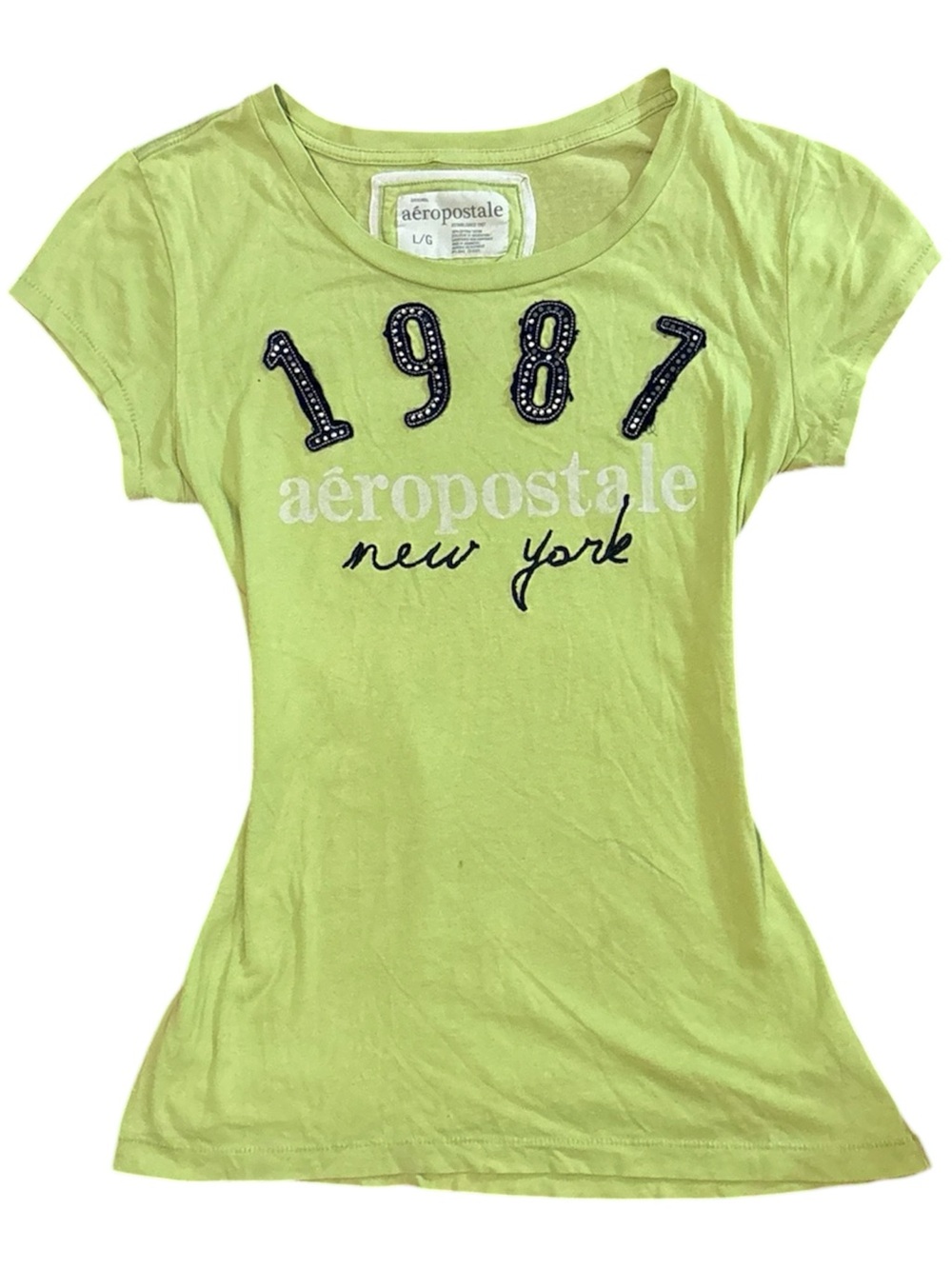 Y2k Aeropostale Lime Green 1987 Logo Women's Tee